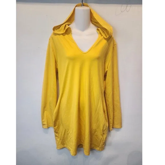 Women's Yellow V Neck Long Sleeve Hooded Mini Dress XXL - Picture 10 of 10